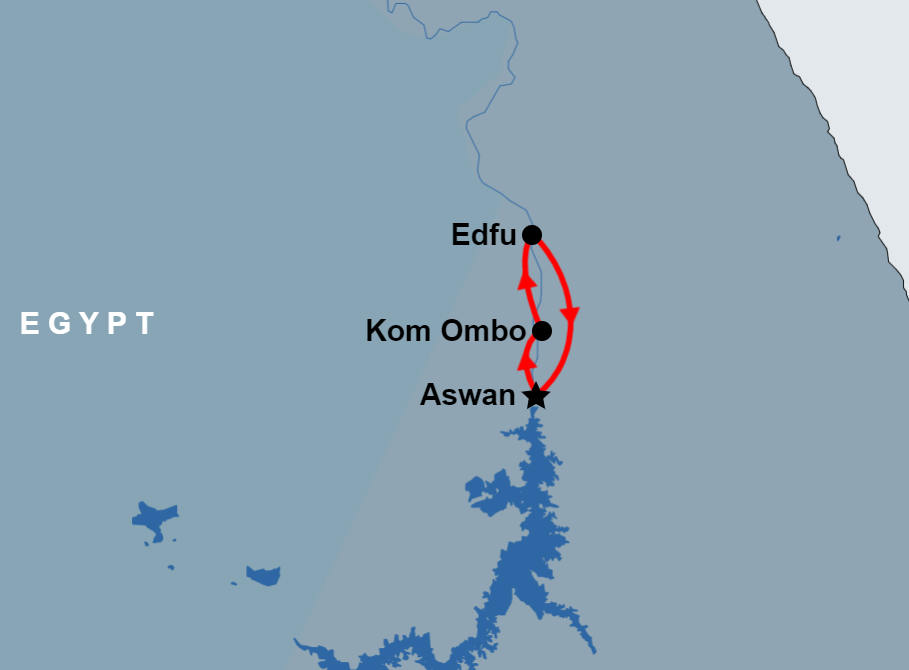 Private tour to Kom Ombo and Edfu Temples from Aswan map Private tour to Kom Ombo and Edfu Temples from Aswan map